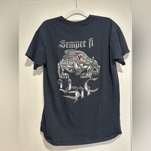 Men’s Sz: Large Semper Fi USMC Chrome Bulldog Graphic Black Short Sleeve Tee.